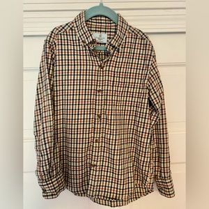 Perfect for twins! Two Plaid Brown, Tan, Black Flannel Button-Down Shirts